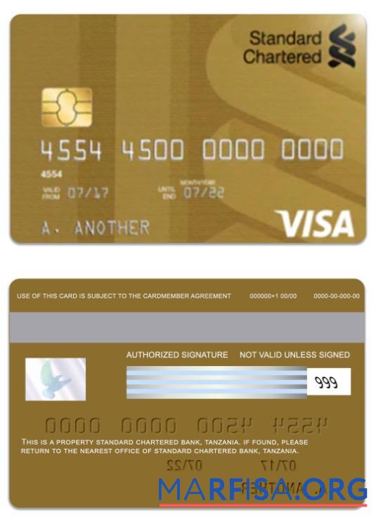 Printable Tanzania Standard Chartered Bank visa gold debit card download for verification
